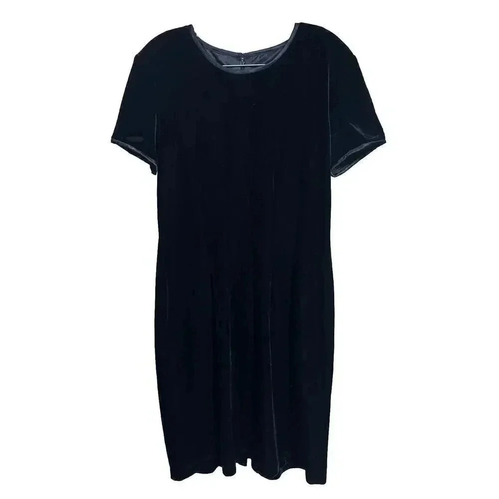 John Roberts Womens Velvet Shift Dress Size 12 Black Cocktail Party Occasion